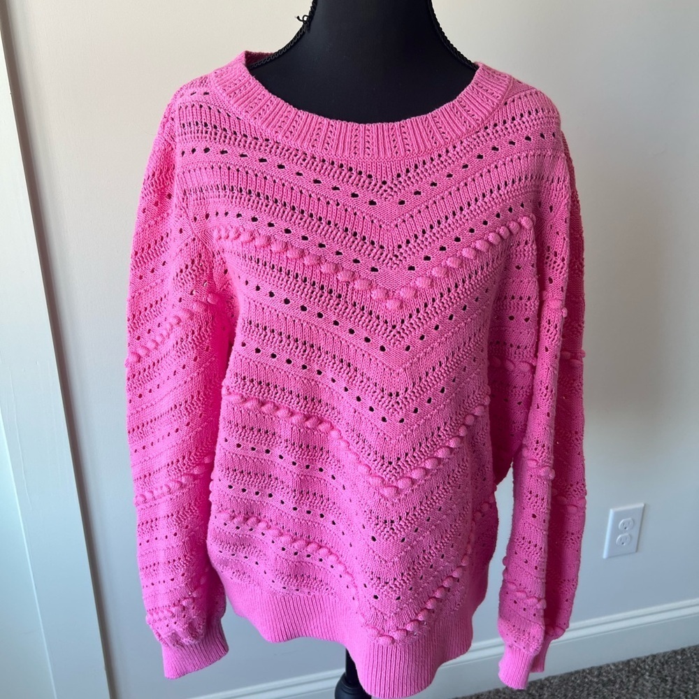 Ann Taylor LOFT Pink Pointelle Knit Sweater – Size Large – 100% Cotton